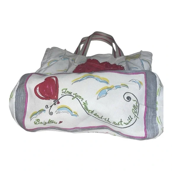 Brighton White Canvas Tote with Red Heart Graphic and Pink Accents - Picture 2 of 5